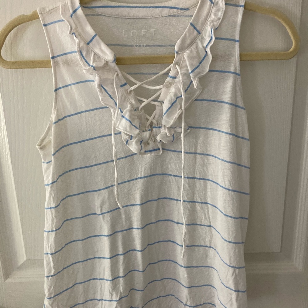 LOFT Blue and white striped linen tank, XXSP